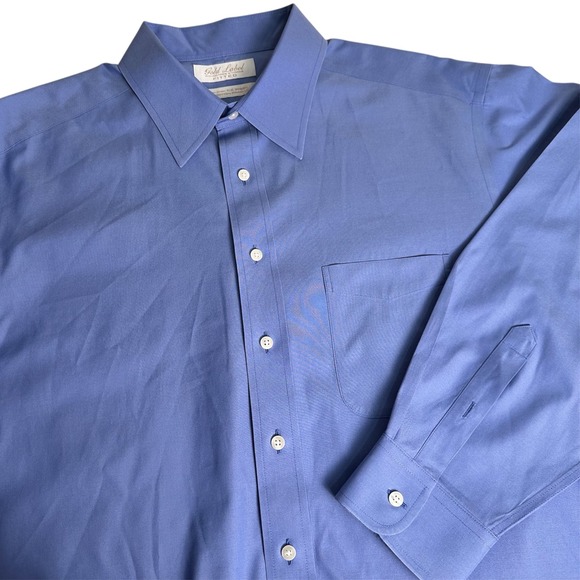 Gold Label Roundtree & Yorke Cotton Fitted Button Down Mens 17-35 Blue No Iron - Picture 1 of 5